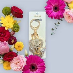 Natasha Couture Gold Crystal Elephant Key & Card Holder Charm